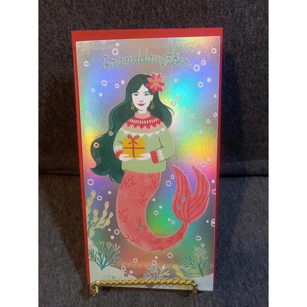 Hallmark Card Silver Pink Green To GRANDAUGHTER Mermaid Underwater Gift